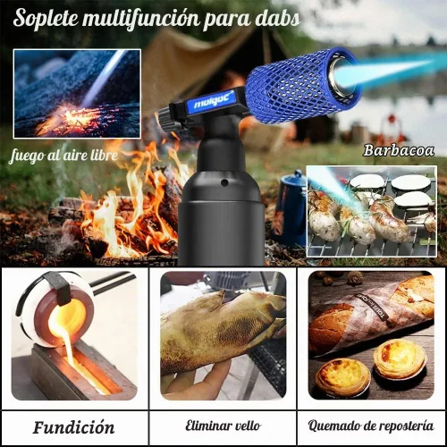 Vista 5 de Antorcha de butano con dispositivo anti-escaldadura, cubierta protectora de acero inoxidable, antorcha de cocina recargable, protección de llama