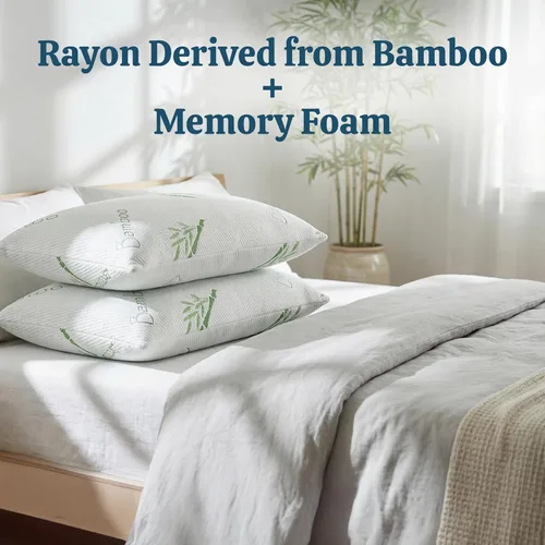 Vista 5 de OMEO Paquete de 2 almohadas de rayón de tamaño estándar derivado de bambú para dormir de espuma viscoelástica triturada para dormir de lado, espalda