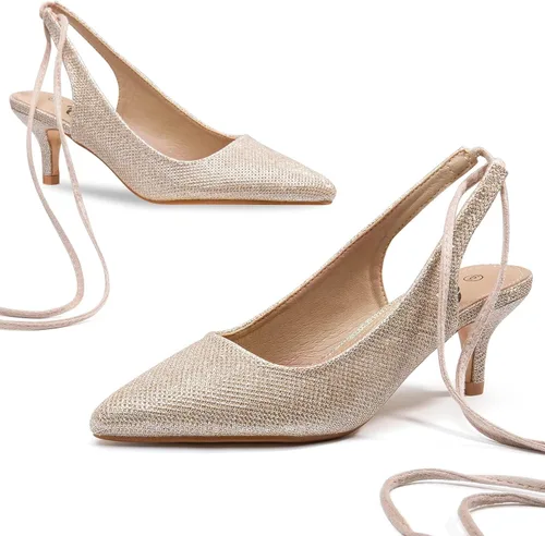 Vista 7 de Trary Zapatos de tacón para mujer, tacones con tiras cerradas, cómodos tacones bajos con cordones para mujer, bonitos zapatos de vestir