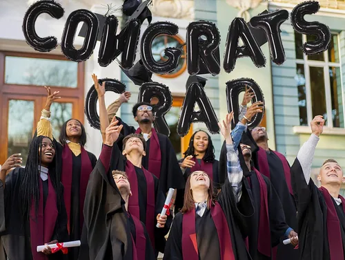Vista 5 de KALOR Globos negros de 16 pulgadas con texto en inglés "Congrats Grad", letras de graduación negras, decoraciones de graduación 2026