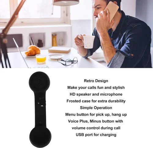 Vista 7 de Dpofirs Auricular de teléfono retro Bluetooth, receptor de teléfono móvil inalámbrico con micrófono de altavoz HD, diseño inalámbrico recargable