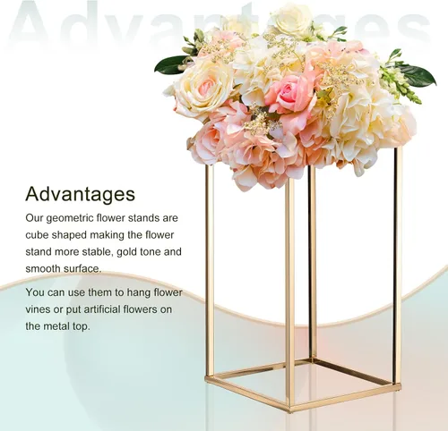 Vista 3 de MECCANIXITY Columna de jarrón de flores de boda, soporte de metal para flores de 15.7 pulgadas de alto, para decoración de bodas, fiestas, cenas