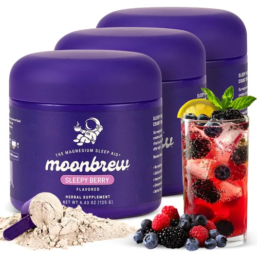 Vista 9 de MoonBrew Batido Nocturno de Magnesio Sleepy Berry, Mezcla de Bebida de Ayuda Natural para Dormir para Adultos - Apoyo Calmante para Dormir Sin