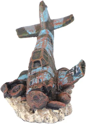 Vista 2 de POPETPOP Acuario Plane Wreck - Decoración de avión estrellado de resina para pecera