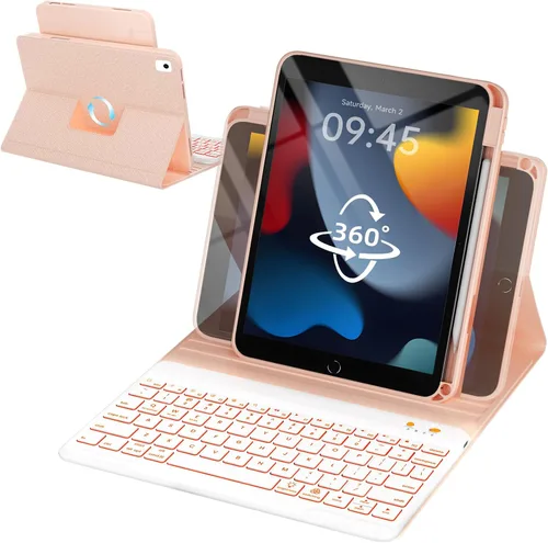 Vista 27 de OYEEICE Funda de teclado para iPad 6ª/5ª generación de 9.7 pulgadas, teclado inalámbrico desmontable retroiluminado de 7 colores, cubierta magnética