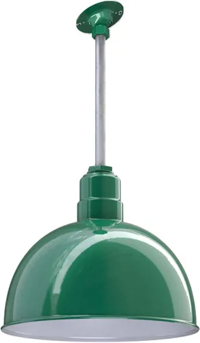 Vista 38 de Steel Lighting Co. Colgante de cuenco rosa Lámpara montada en el techo Cúpula de 15 pulgadas vástago de 12 pulgadas Estilo granero de acero