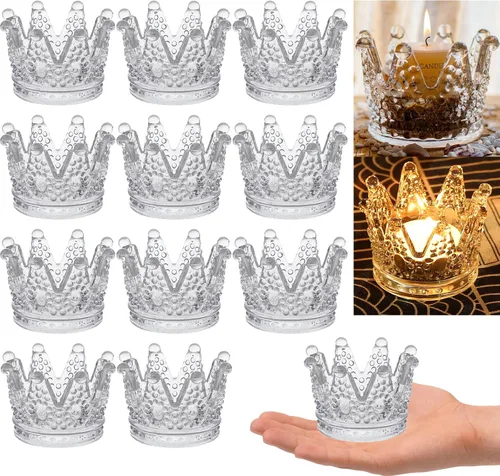 Vista 9 de GOLDEAL 6 portavelas de cristal con corona de ámbar, candelabros votivos a granel, candelabros para bodas, fiestas, cenas, decoración de mesa