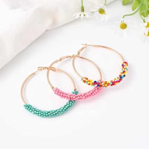 Vista 9 de Jinxiuge Juego de 6 pares de aretes de aro con cuentas para mujer, hechos a mano
