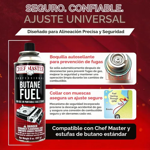 Vista 3 de Chef Master 4 recipientes de combustible de butano de 8 onzas – Recambio de butano para antorcha de cocina y estufa de campamento – Recipiente