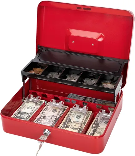Vista 19 de Jssmst - Caja de efectivo de metal grande con bandeja de dinero,Caja de bloqueo