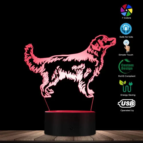 Vista 3 de The Geeky Days 3D Golden Retriever Perro LED Luz de Noche Lámpara de Escritorio para Mascotas Iluminación Decorativa Cachorro Luz Soñoliento Perro