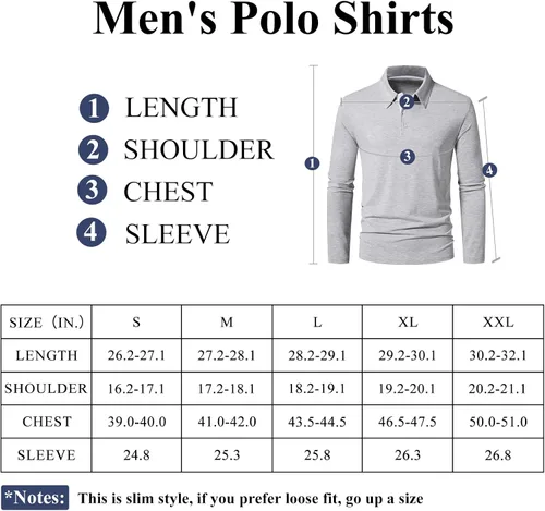 Vista 6 de A WATERWANG Polera polo de manga larga para hombre, de algodón, ajustado, diseño básico