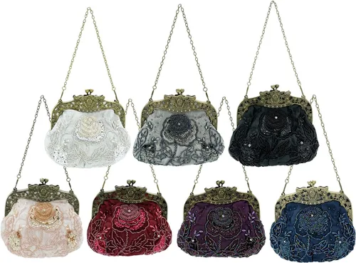 Vista 4 de Ro Rox Margeret - Bolso de mano vintage con cuentas florales y diamantes brillantes