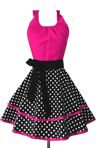 Vista 12 de Hyzrz Lindo delantal retro vintage de criada a lunares delantales de cocina para mujeres, damas y niñas (azul)