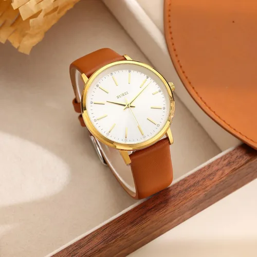 Vista 2 de BUREI Relojes de pulsera para mujer, a la moda, minimalista, analógico, de cuero, de cuarzo, impermeables, para mujer