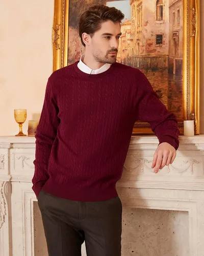 Vista 7 de Kallspin Men's Cable Knit Crewneck Sweater Pullovers Wool Blend Relax Fit Knitwear