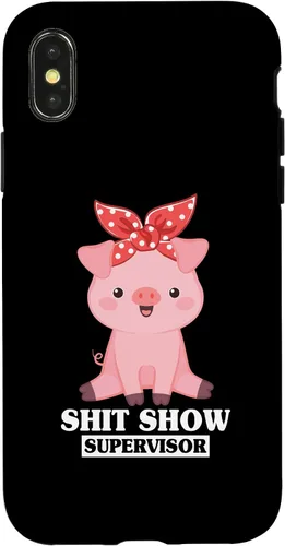 Vista 4 de Funda para iPhone 14 Humor Shit Show Supervisor Pig Shitshow Supervisor