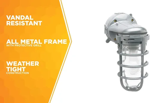 Vista 8 de Woods L1707SV Luz industrial incandescente tradicional de 150 W, con soporte para pared, plateada, grande