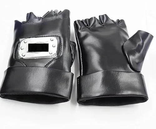 Vista 4 de Guantes Ninja Leaf Village Cosplay Anime Ninja Accesorios, Negro