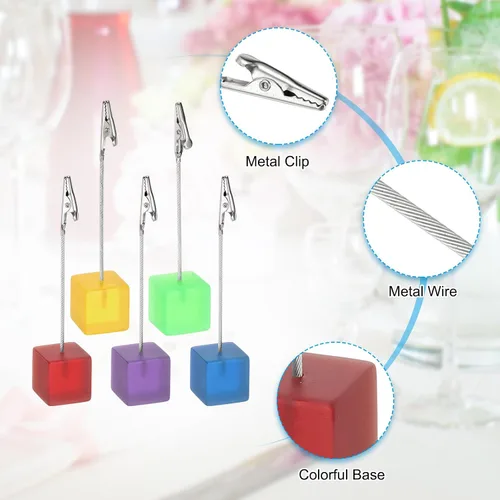 Vista 3 de PATIKIL Soporte para tarjetas de resina, 10 soportes para fotos de escritorio con clip, soportes para números de mesa, base de resina para fotos