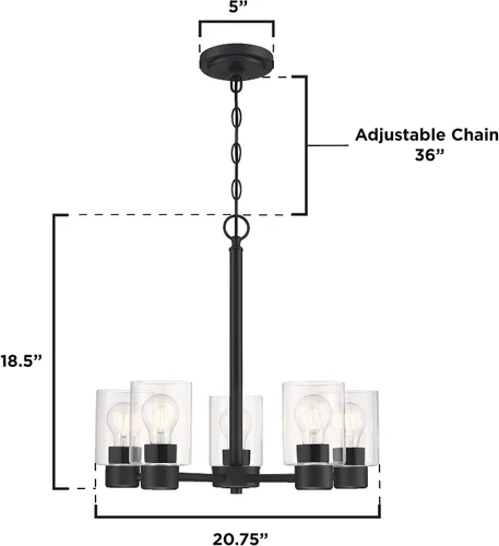 Vista 7 de Westinghouse 6115300 Sylvestre - Candelabro de interior transicional de cinco luces, acabado negro mate, cristal transparente