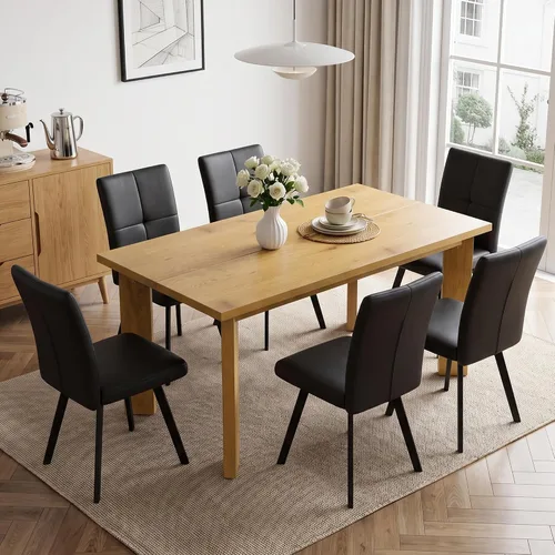 Vista 9 de HIPIHOM 63'' Dining Table for 4-6 People, Oak Table Spacious 63" Dining Table Seats 6 Comfortably, Made with Sturdy MDF in Warm Oak, Easy-Clean