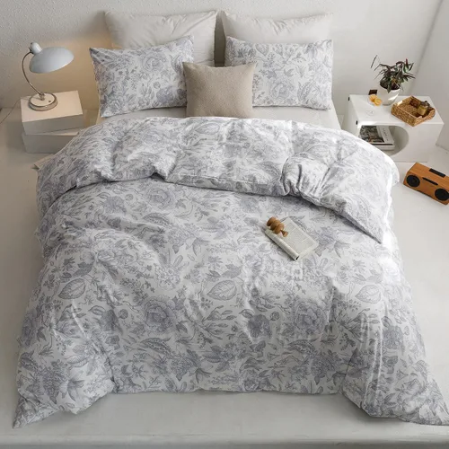 Vista 17 de ECOCOTT Juego de funda de edredón floral tamaño Queen, 100% algodón lavado, sensación de lino, 3 piezas, funda de edredón vintage con cierre