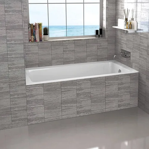 Vista 10 de Fine Fixtures - Tina de inmersión blanca con reborde incorporado para azulejos, material acrílico de fibra de vidrio