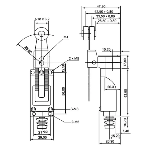 Vista 4 de 2 unids ME-8108 interruptor de límite ajustable brazo de palanca de rodillo interruptor de límite momentáneo NC-NO para molino CNC láser plasma 3D
