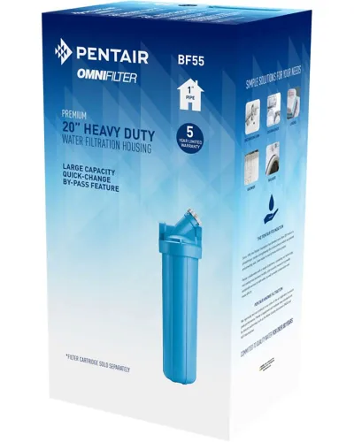 Vista 2 de Pentair OMNIFilter BF55 - Carcasa para filtro, carcasa de filtración de agua azul grande de alta calidad de 20 pulgadas para toda la casa con bypass
