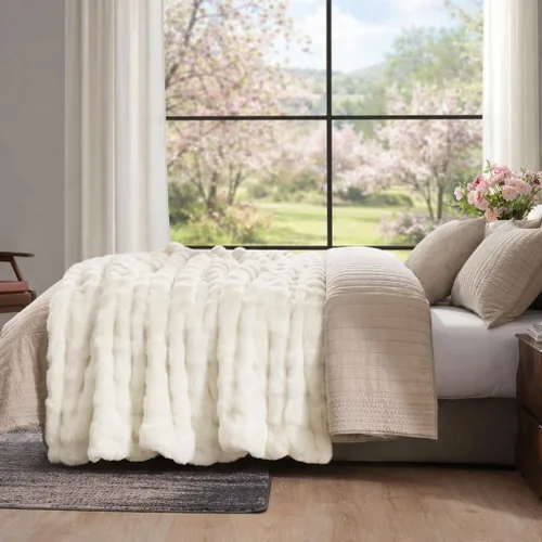 Vista 4 de Amélie Home Manta de Tiro de Piel Sintética para Sofá, Tiro de Felpa Burbuja Ultra Suave y Esponjoso para Sofá, Sala de Estar y Decoración