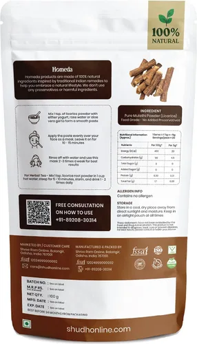 Vista 7 de Polvo orgánico de raíz de regaliz (3.5 oz - 100 g), polvo de mulethi orgánico para cara, extracto orgánico puro de Regaliz Raiz para la piel