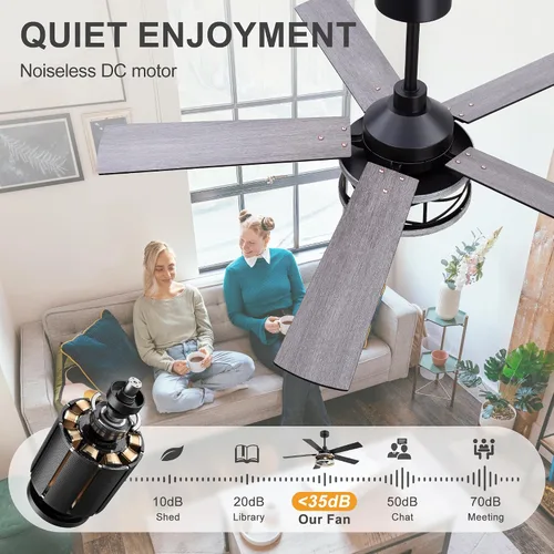 Vista 5 de Ventiladores de techo de 52 pulgadas con luces, ventilador de techo rústico de granja y control remoto, motor reversible de 6 velocidades