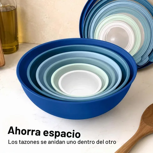 Vista 3 de Zulay Kitchen Juego de 12 tazones de plástico para mezclar con tapas, a prueba de fugas, aptos para microondas y congelador, apilables, para Azul