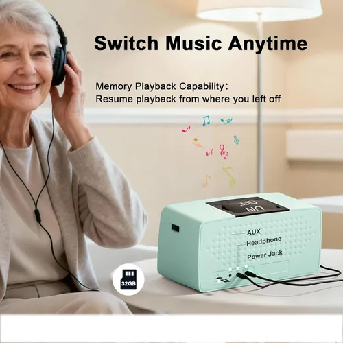 Vista 5 de Reproductor de música simple con botón grande para personas mayores, reproductor de MP3 fácil para ancianos, demencia, ciegos, alzheimer y personas