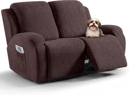 Vista 27 de VANSOFY Fundas para sillas reclinables, 4 piezas, elásticas, de tela jacquard, suave funda para silla reclinable, protector de muebles con parte