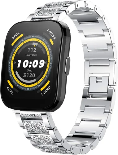 Vista 9 de Correa compatible con Amazfit Bip 5, Lamshaw de liberación rápida de 0.86 pulgadas para mujer, correa de repuesto ajustable de metal con diamantes