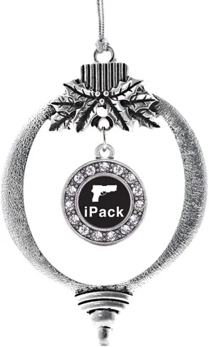 Vista 126 de Inspired Silver - Adorno con dije de cara de carlino - Adornos navideños de círculo de plata con joyas de circonita cúbica