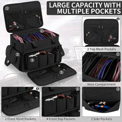 Vista 3 de IBVIVIC Bolsa de Cables para DJ con 6 Divisores Desmontables Bolsa de Cables de Alta Capacidad para Conciertos para Cables, Equipo de DJ, Negro