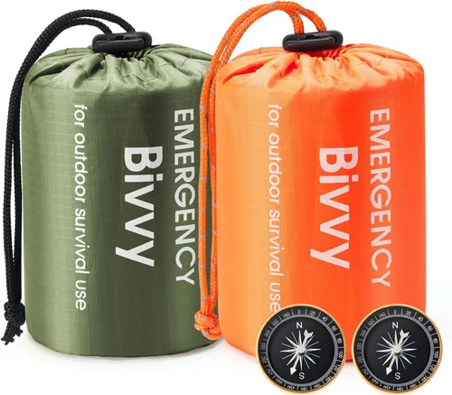 Vista 6 de Esky Emergency Sleeping Bag, Survival Bag Portable Thermal Bivy Sack, Waterproof Lightweight Emergency Blanket Survival Gear with Compass for