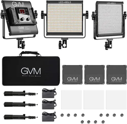 Vista 8 de GVM Paquete de 3 kits de iluminación de video LED con control de aplicación, variable bicolor 2300K ~ 6800K con pantalla digital de brillo de 10 ~