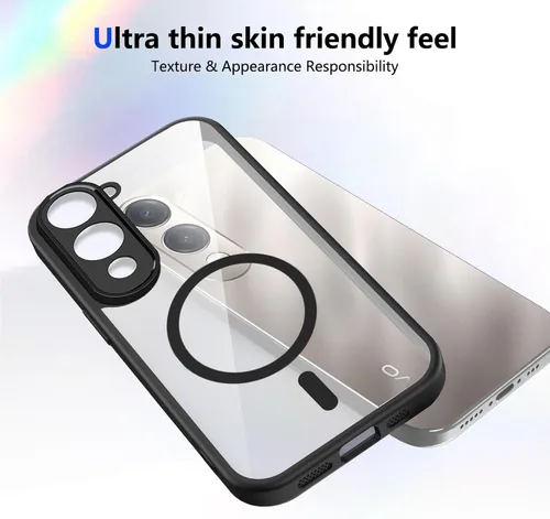 Vista 270 de Funda magnética transparente compatible con Xiaomi 17T, color negro 2 en 1 PC + TPU cubierta de teléfono a prueba de golpes, carcasa protectora
