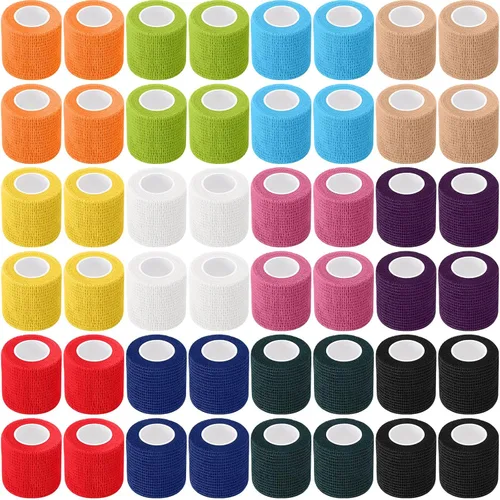 Vista 12 de Treela - Paquete de 64 vendajes autoadhesivos de 2 pulgadas x 5 yardas, colores surtidos Cohesive Flexible Wrap for Wrist Ankle Fingers