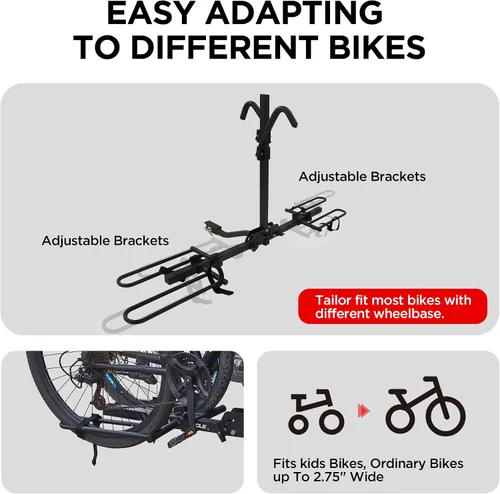 Vista 5 de Rockland - Portabicicletas para 2 bicicletas de neumáticos anchos 2.5", apto para vehículos con enganche receptor 1.25 y 2", soporta 80 libras