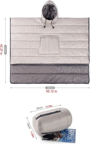 Vista 8 de Manta térmica con capucha acolchada y cálida, saco de dormir ligero para unisex, color beige, Beige