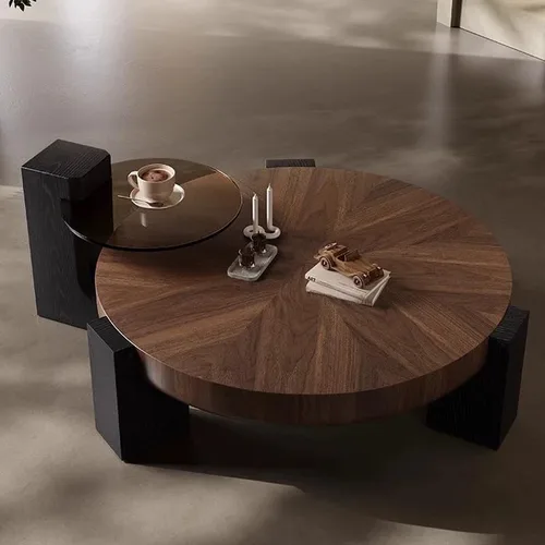 Vista 4 de LITFAD - Juego de mesa de centro redonda anidable, mesa central circular de madera