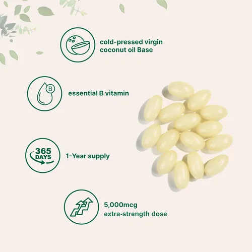 Vista 3 de Micro Ingredients Biotin 5,000mcg 365 cápsulas blandas de aceite de coco virgen, liberación rápida, suministro de un año Apoya el cabello