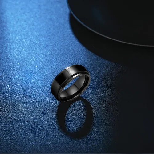 Vista 22 de LAOYOU Anillo giratorio para hombre para alivio de la ansiedad 0.315 in de acero inoxidable negro anillo de ansiedad con incrustaciones de cadena