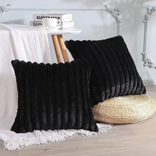Vista 37 de Soleebee Juego de 2 fundas de cojín decorativo de terciopelo suave y acogedor, fundas de piel sintética de conejo para sofá, cama, silla, cojines