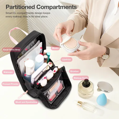 Vista 6 de Abiudeng Bolsa de maquillaje de viaje de pie Bolsa de maquillaje Bolsa de aseo de viaje, Negro